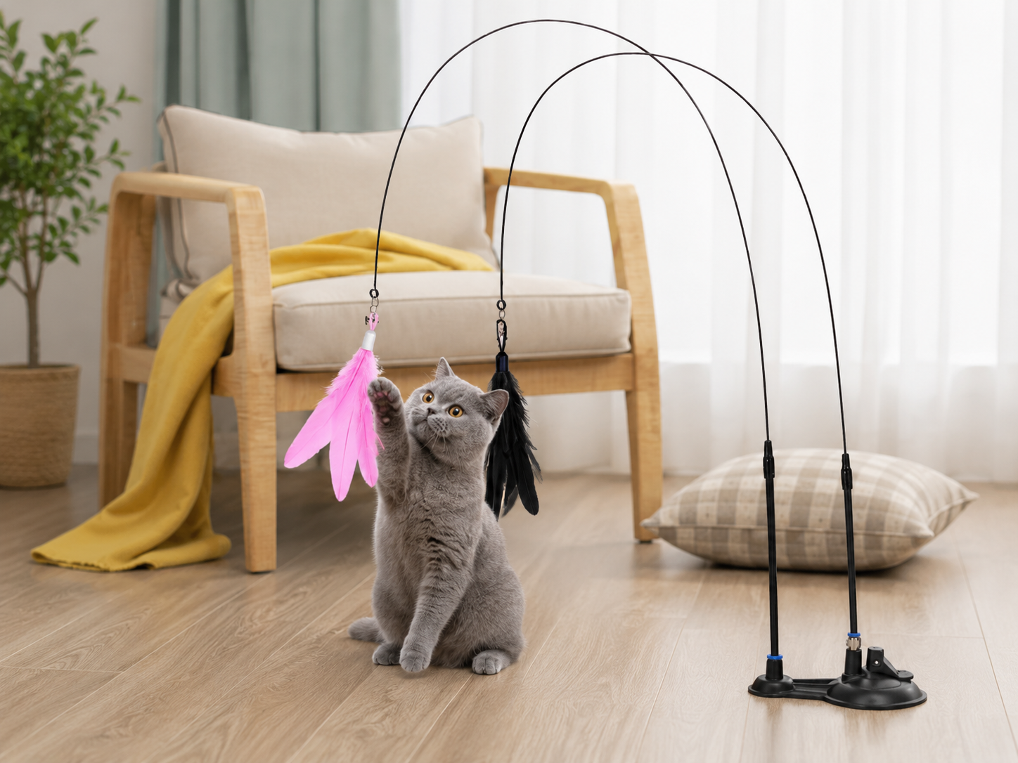 Juguete Interactivo para Gatos con Ventosa y Pluma Blanca