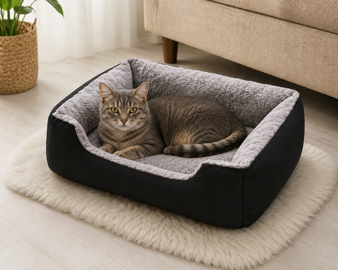 Cama para Gatos Pequeños de Felpa Suave | Cama Antiestrés Lavable y Cómoda