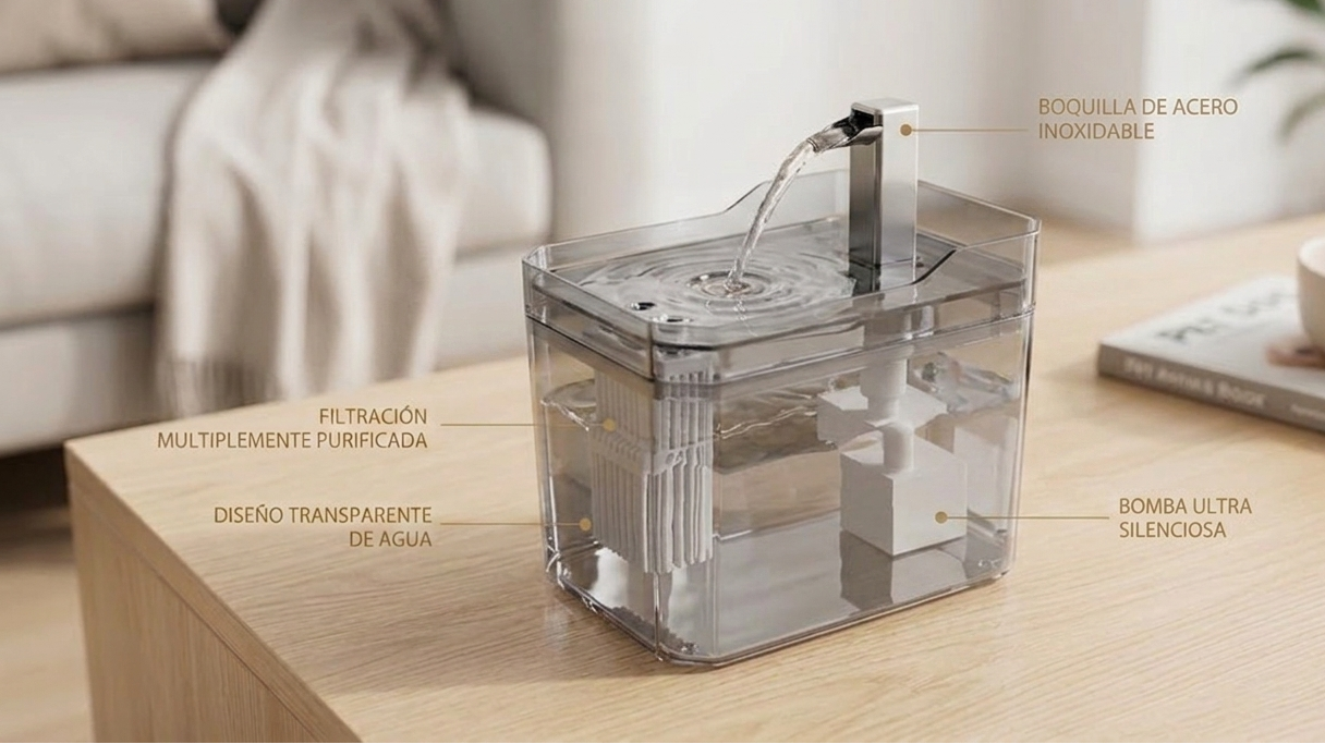 Fuente de agua para gatos, filtro automático, bebedero transparente para gatos, USB, antiseco, filtrado recircular, dispensador de agua con bomba