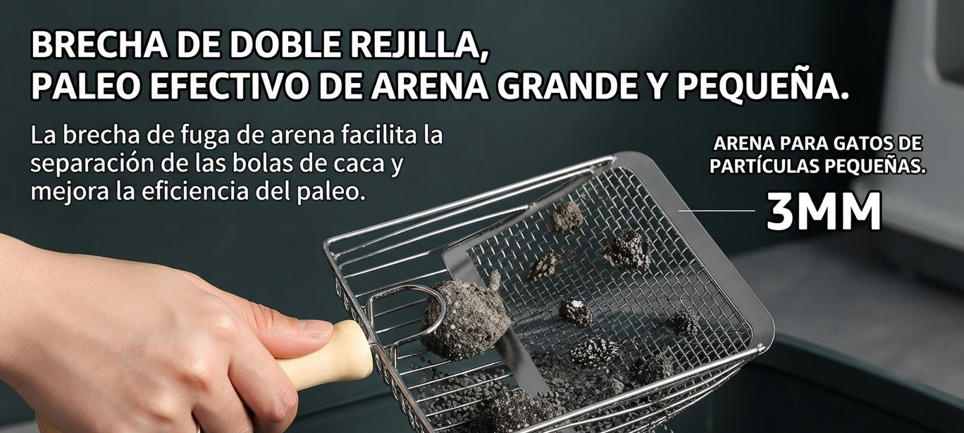 Pala Arenero para Gatos de Acero Inoxidable - Cuchara Tamizadora Antiadherente