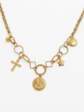 Collar de Eslabones Dorados con Dijes de Medalla, Cruz y Estrella