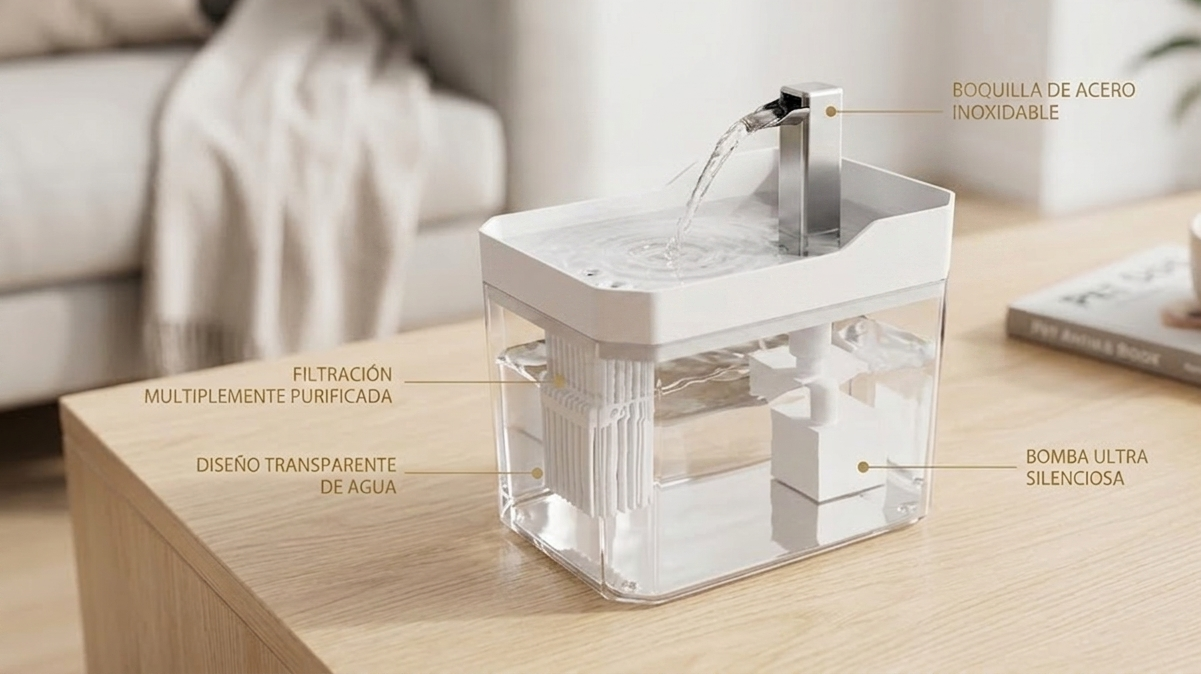 Fuente de agua para gatos, filtro automático, bebedero transparente para gatos, USB, antiseco, filtrado recircular, dispensador de agua con bomba